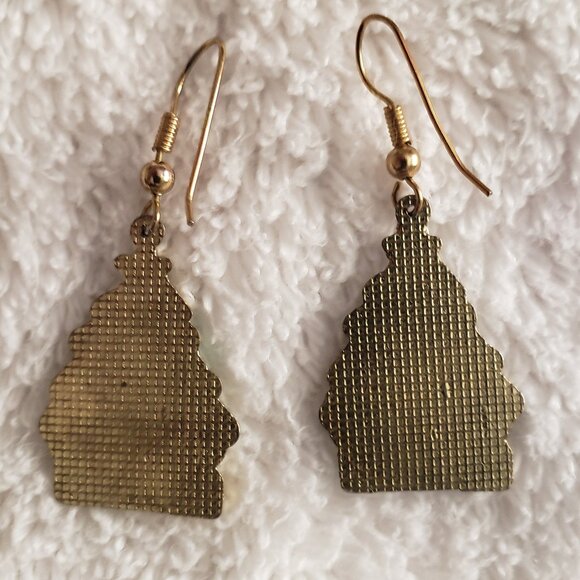 Vintage Decorated Christmas Tree Earrings Metal and Enamel - Picture 5 of 5